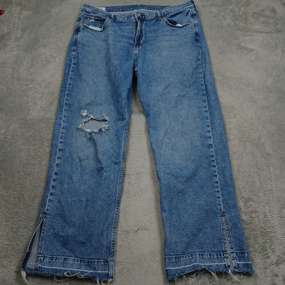 Gap Jeans Womens 16 Blue Denim 90s Loose Mid Rise Straight Distressed